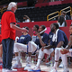 Coach Gregg Popovich gives Team USA a pep talk.